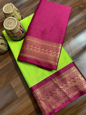 VRINDITA FASHION Woven, Solid/Plain Kanjivaram Art Silk, Cotton Silk Saree(Cream)