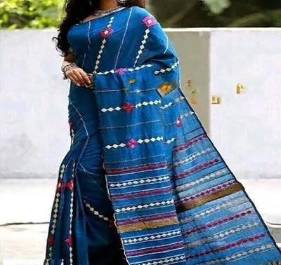 Ahana pal Printed Handloom Cotton Blend Saree(White)