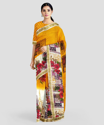 Classy Foriever Printed Daily Wear Georgette Saree(Yellow)
