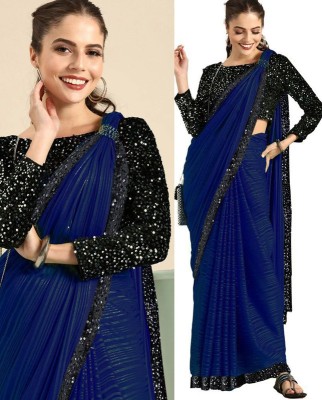 Sareez House Striped Bollywood Georgette Saree(Blue)