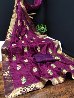VRINDITA FASHION Embroidered, Woven, Solid/Plain Daily Wear Art Silk Saree(Purple)