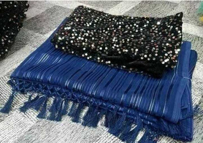 TEQVYZ Self Design Bollywood Chiffon Saree(Blue)