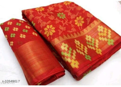 RAHULRAJ TEXTILE Printed Bollywood Cotton Blend Saree(Red)