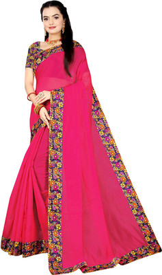 manish Solid/Plain Chanderi Cotton Blend Saree(Pink)