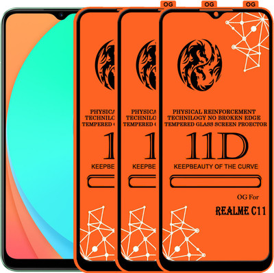 PFOAM Edge To Edge Tempered Glass for REALME C11(Pack of 3)