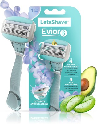 LetsShave Evior 6 Body Hair Removal Razor for Women with Wide Head & Open Flow Cartridge