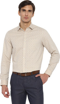 TURTLE Men Printed Formal Beige Shirt