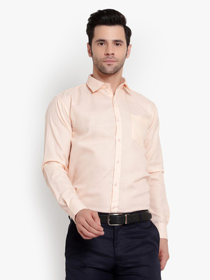 SREY Men Solid Formal Orange Shirt