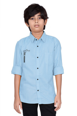 FRAUS Boys Solid Casual Blue Shirt
