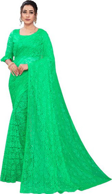 BRAHMANI TEXTILE Self Design Bollywood Net Saree(Light Green)