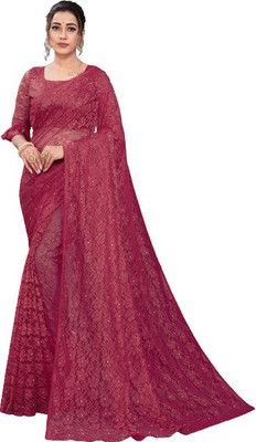 Aarya creation Self Design Bollywood Net Saree(Maroon)