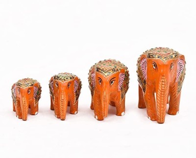 ANSH OUTLET Wooden Handmade Elephant Showpiece for Home & Office Decor Decorative Showpiece  -  4.5 cm(Wood, Orange)