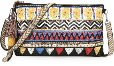 Anekaant Multicolor Sling Bag Acrylic, Cotton, & Canvas Striped Embellished Cross-Body Bag