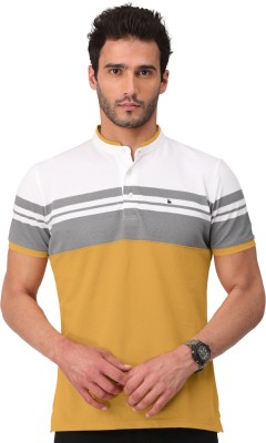 Bullmer Striped Men Polo Neck Yellow T-Shirt