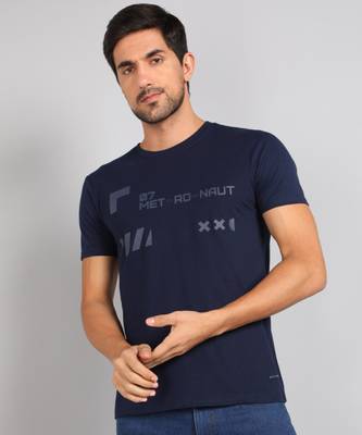 METRONAUT Printed Men Round Neck Dark Blue T-Shirt
