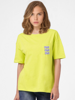 ONLY Printed Women Round Neck Light Green T-Shirt