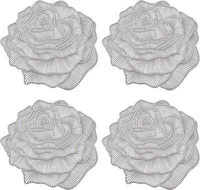 KUBER INDUSTRIES Round Pack of 4 Table Placemat(Silver, Leather)