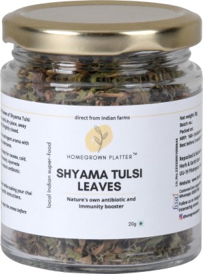 Homegrown Platter Shyama Tulsi Leaves for Tea | Chai Masala | Herbal Tea | Antioxidant Rich Tulsi Herbal Tea Glass Bottle(20 g)