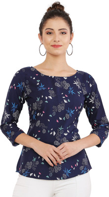 Asad Fashion Casual Printed Women Blue Top