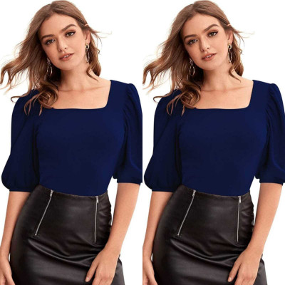 Dream Beauty Fashion Casual Solid Women Dark Blue Top
