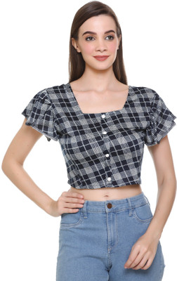 RF Raves Casual Checkered Women Blue Top