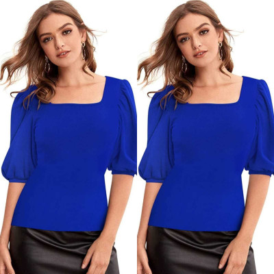 Dream Beauty Fashion Casual Solid Women Blue Top