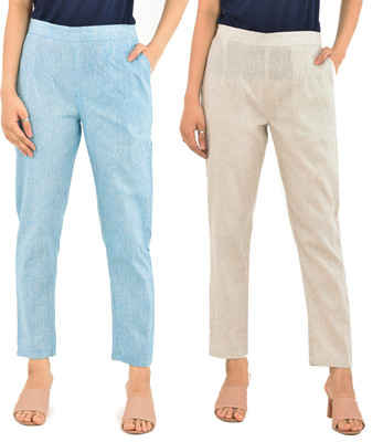 QuaClo Regular Fit Women Light Blue, Grey Trousers