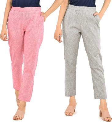 QuaClo Regular Fit Women Pink, Grey Trousers