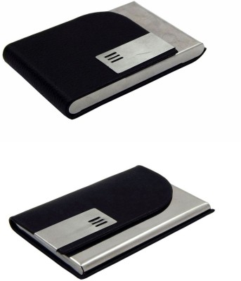 Els Men & Women Casual Black, Black Artificial Leather, Aluminium Card Holder(8 Card Slots, Pack of 2)