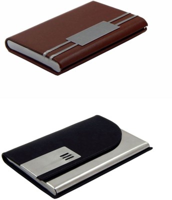 Els Men & Women Casual Brown, Black Artificial Leather, Aluminium Card Holder(8 Card Slots, Pack of 2)