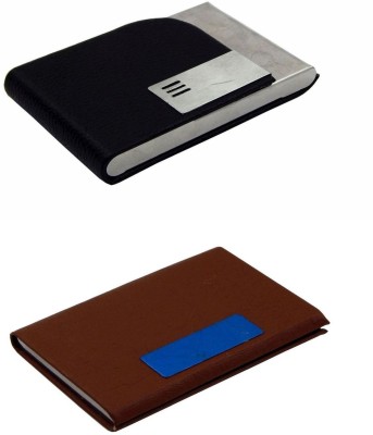 Els Men & Women Casual Black, Brown Artificial Leather, Aluminium Card Holder(8 Card Slots, Pack of 2)