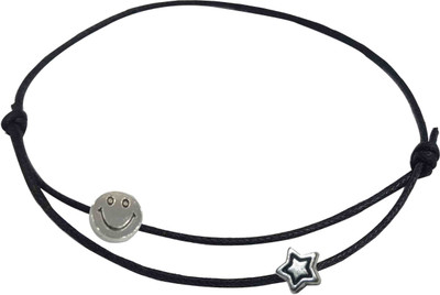 Gurjari Jewellers Black Thread Anklet with Oxidised SMILY for Girls/nazariya Cotton Dori Anklet
