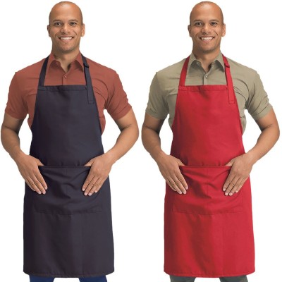 Blackpoll Polyester Home Use Apron - Free Size(Grey, Red, Pack of 2)
