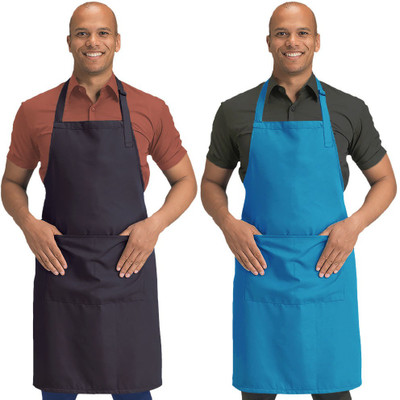 Blackpoll Polyester Home Use Apron - Free Size(Grey, Light Blue, Pack of 2)
