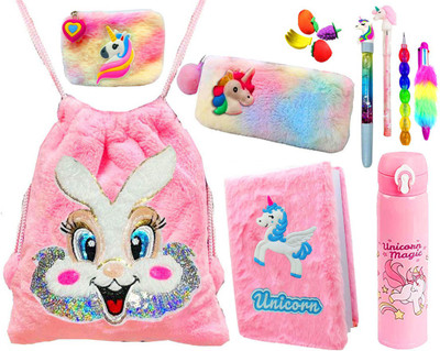 Neel Unicorn School Stationery Gift Set Combo-13Pcs-Bag/Diary/Pouch/Bottle/Pen/Pencil