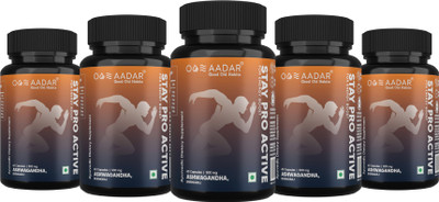 AADAR STAY PRO ACTIVE | For Strength, Energy and Sound Sleep | Raw Ashwagandha and Shilajit Gold Capsules for Men and Women | 60 Capsules (Pack of 5)(Pack of 5, 300 Capsules)