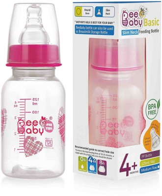 Beebaby Basic Slim Neck Baby Feeding Bottle with Anti-Colic Nipple, BPA FREE, 4M+, Pink - 125 ml(Pink)