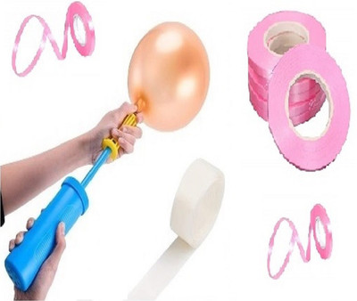 RJV Global Solid Balloon Decorating Garland 1 Balloon Pump,1 Glue Dot & 8 Pink Curling Ribbon Balloon Bouquet(Multicolor, Pack of 10)