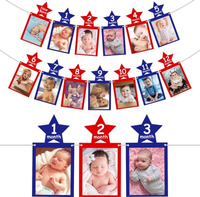 ZYOZI 1st Birthday Baby Photo Banner,Monthly Banner from Newborn to 12 Months Banner(5 ft, Pack of 1)