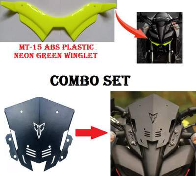 AIRSKY MT-15 Neon green Winglet & MT-15 Black Metal Visor Bike Fairing Kit