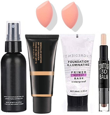 ADJD PROFESSIONAL MATTE FINISH FOUNDATION ,2 IN 1 CONCEALER STICK , GEL PRIMER, MAKEUP SETTING FIXER WITH PUFF BLENDER(6 Items in the set)