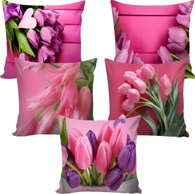 fabrigaanza Floral Cushions Cover(Pack of 5, 60 cm*60 cm, Pink, Green)