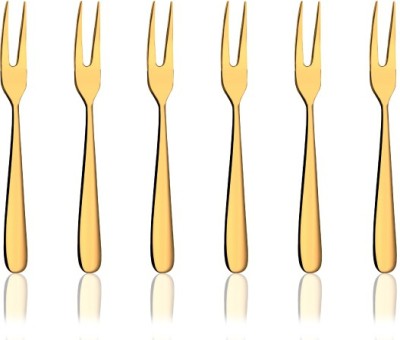 Shri & Sam Monika Gold PVD Coating Fruit Fork Stainless Steel Cutlery Set(Pack of 6)