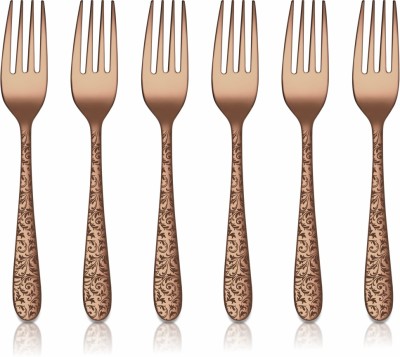 Shri & Sam Jasmine Rose Gold PVD Coating with Laser Desert Fork Stainless Steel Cutlery Set(Pack of 6)