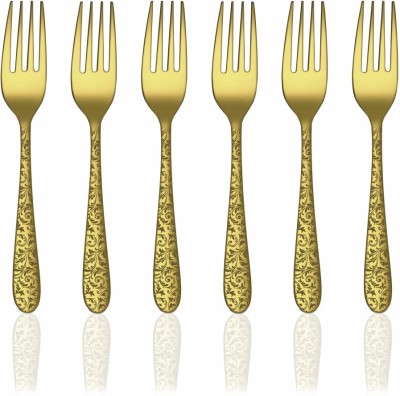Shri & Sam Jasmine Gold PVD Coating with Laser Tea Fork Stainless Steel Cutlery Set(Pack of 6)