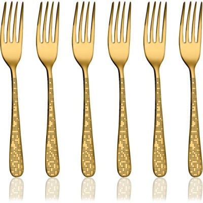 Shri & Sam Monika Gold PVD Coating with Laser Tea Fork Stainless Steel Cutlery Set(Pack of 6)