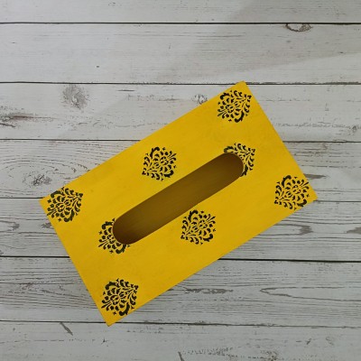 Womenium Craft 1 Compartments Wood Tissue Holder(Yellow)