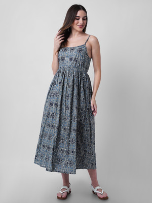 MOLLAR Women A-line Grey Midi/Calf Length Dress