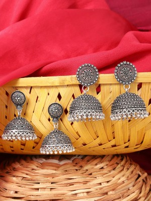 Kairangi Traditional Silver Oxidised Combo Ethnic Jhumka Jhumki Earrings Brass Jhumki Earring