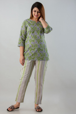 his&her Women Printed Yellow Top & Pyjama Set